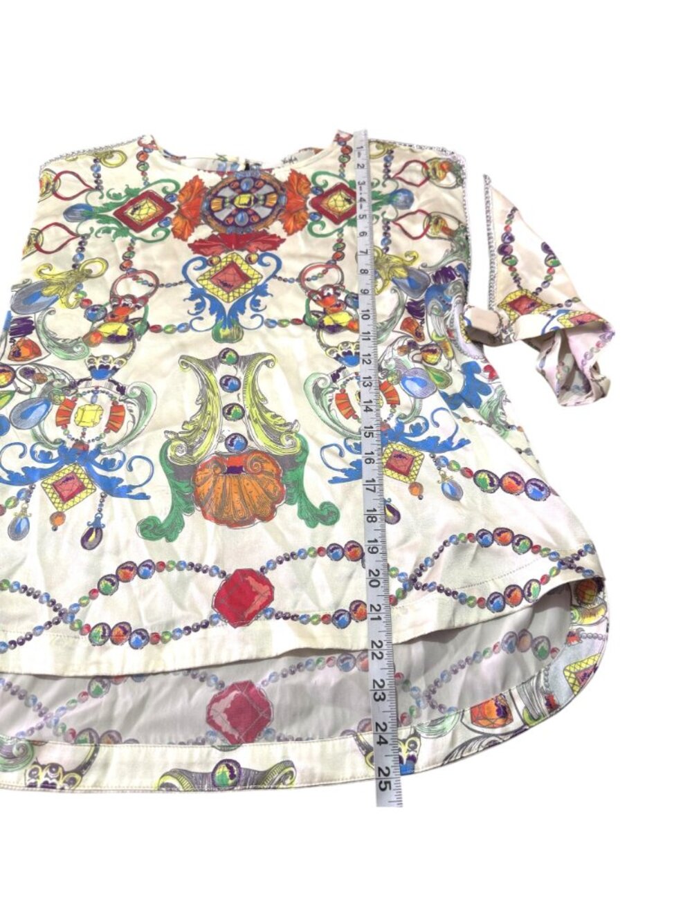 Vintage Vera Moda Silk Blouse Baroque Print Beaded Shoulder Size 38 M #4b - Picture 8 of 10